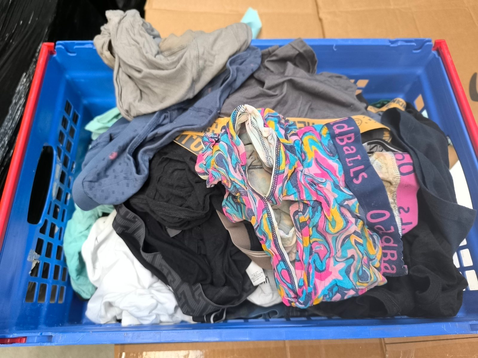 Crate of underwear